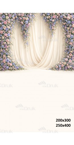 Tło fotograficzne „Elegancka kurtyna z pastelowymi kwiatami” | 4022